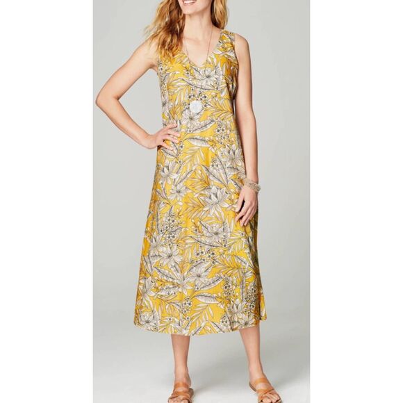 J. Jill  NWT Linen A-Line Midi Dress Daisy Vibrant Tropical  Sz L - Picture 1 of 9